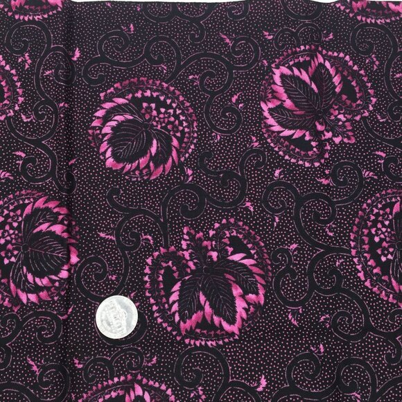 1/2 Yard Yd Stencil Collection Quilting Fabric Floral Jewel Tone Pink Black - Picture 4 of 5